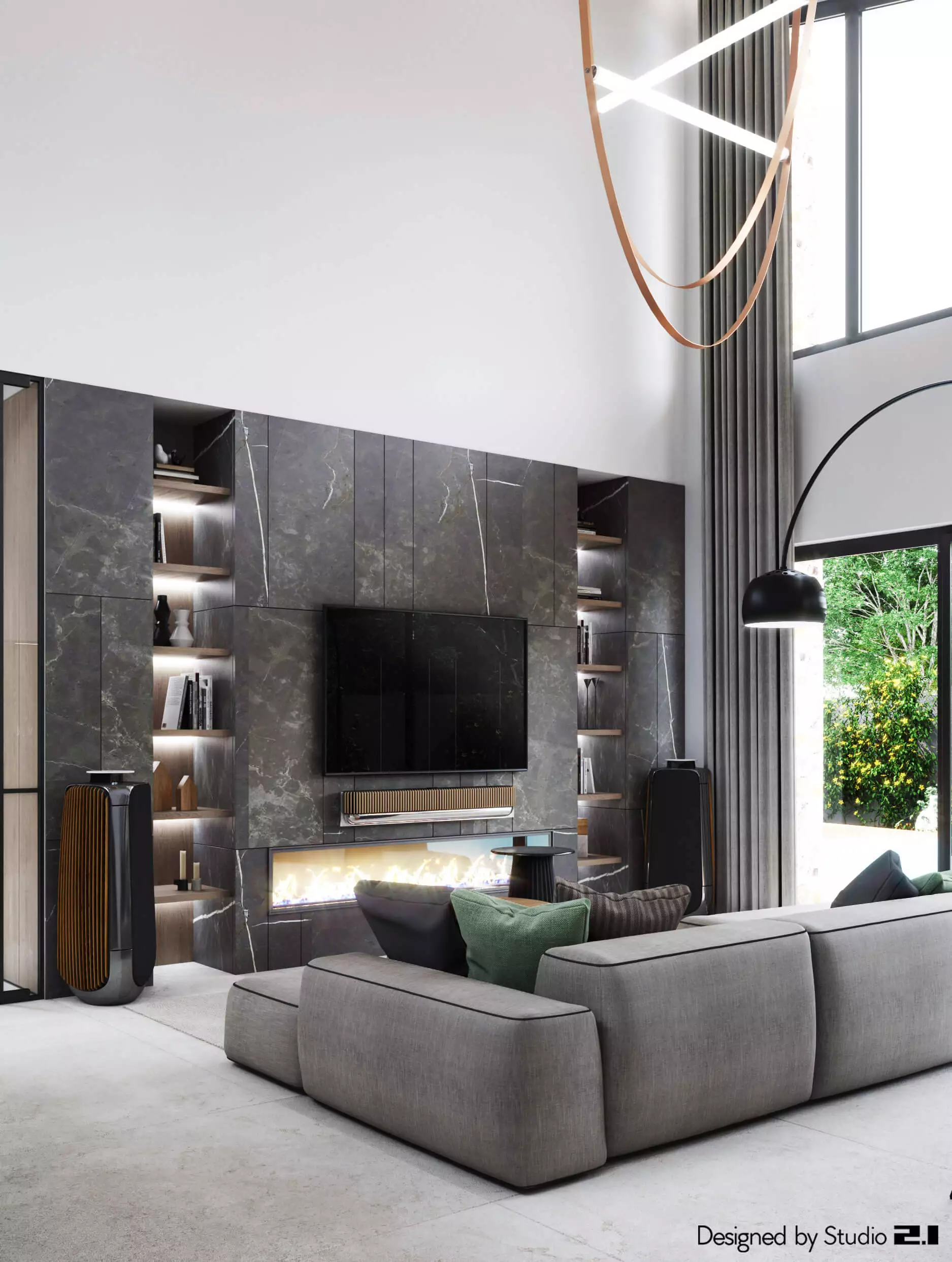 Design interior realizat de Studio 2.1 intr-un stil modern, minimalist cu accente de negru dar totodata o atmosfera calda data de culoarea lemnului natural.